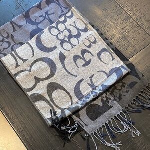 Stylish Gray Blue Black Patterned Fringe Scarf  
Wrap 74”